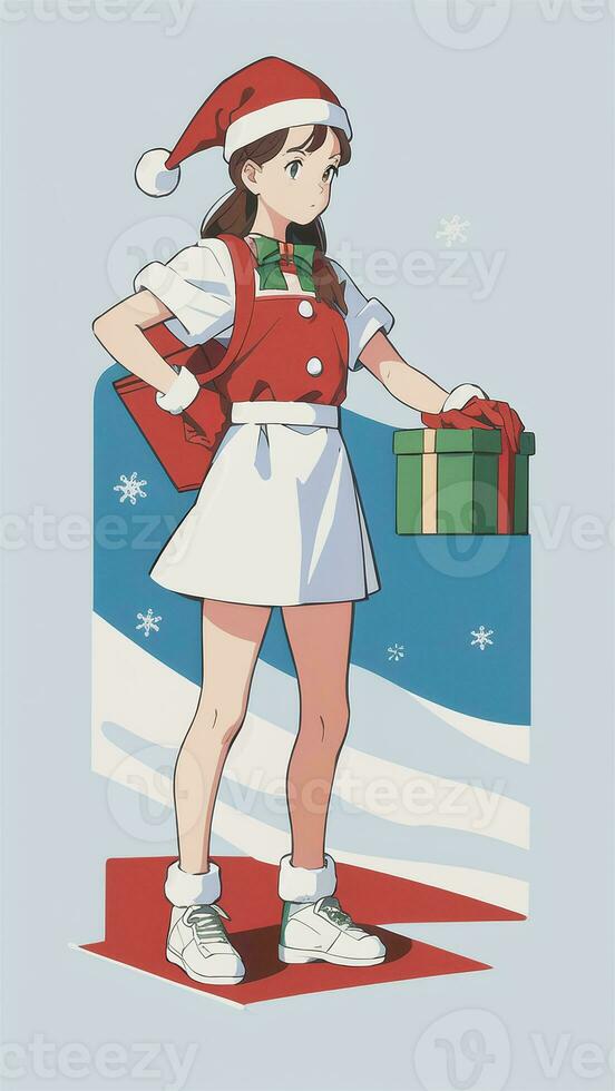 carino adolescente ragazza indossare Natale costume come Santa anime stile foto