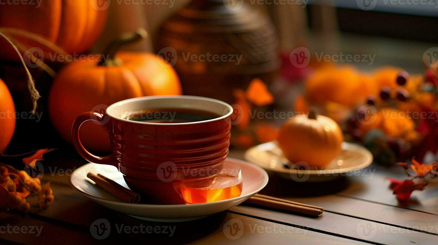 zucca Spezia tazza di tè azione foto, accogliente l'ora del tè autunno bere, generativo ai foto