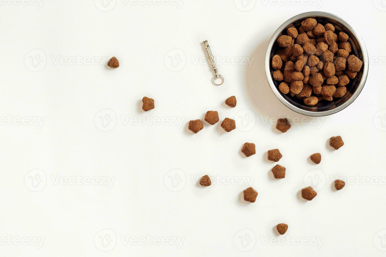 asciutto animale domestico cibo nel ciotola su bianca sfondo superiore Visualizza foto