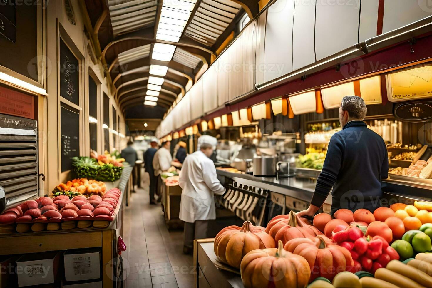 persone shopping nel un' mercato con produrre. ai-generato foto