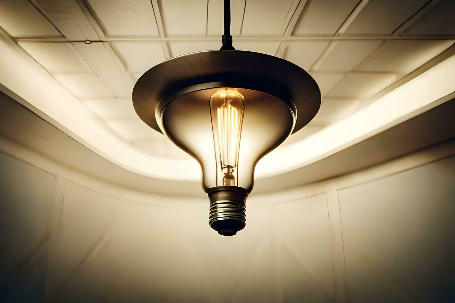 un' leggero lampadina è sospeso a partire dal il soffitto. ai-generato foto