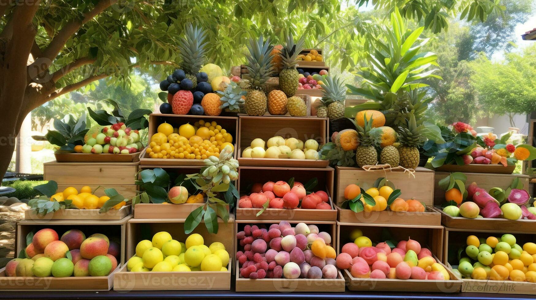 appena raccolto Yangmei frutta a partire dal giardino posto nel il scatole. generativo ai foto