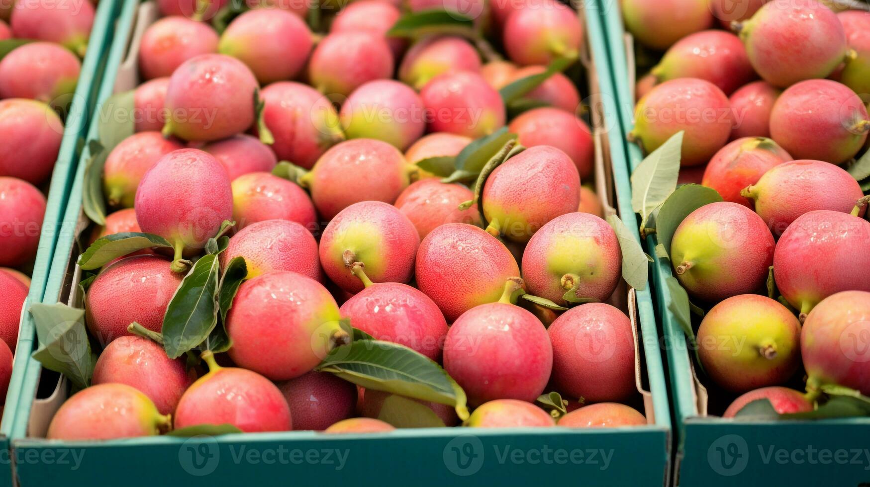 appena raccolto maracuja frutta a partire dal giardino posto nel il scatole. generativo ai foto