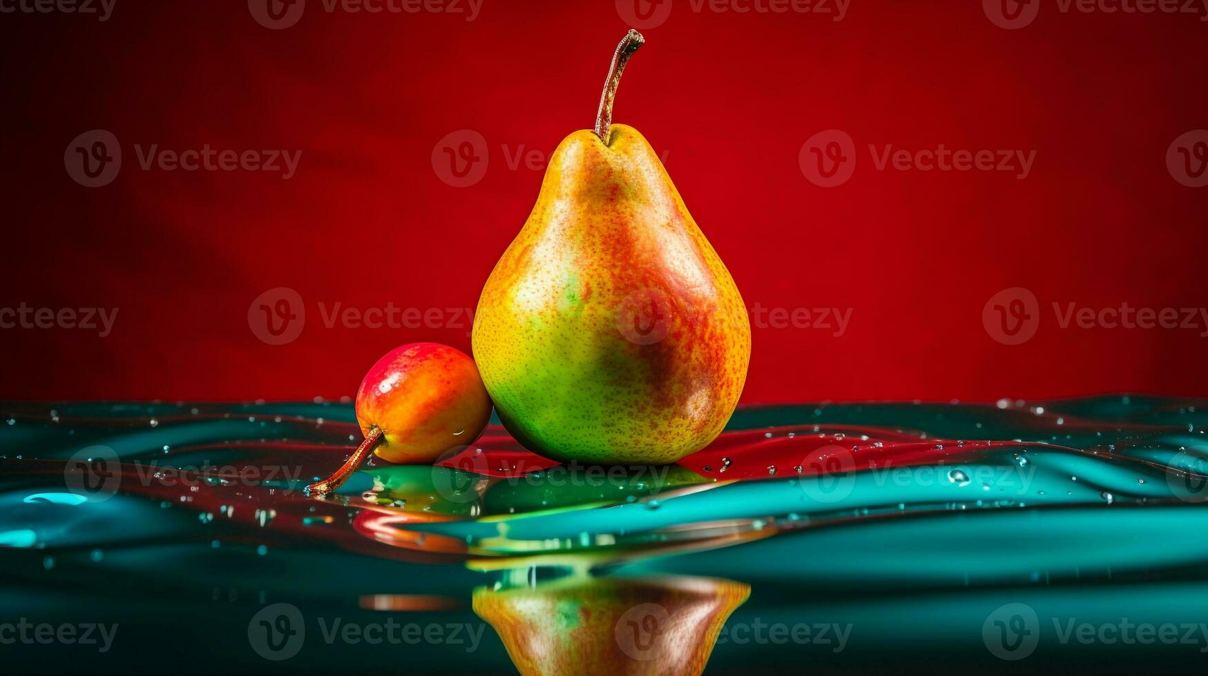 foto di Pera frutta metà contro un' colorato astratto sfondo. generativo ai