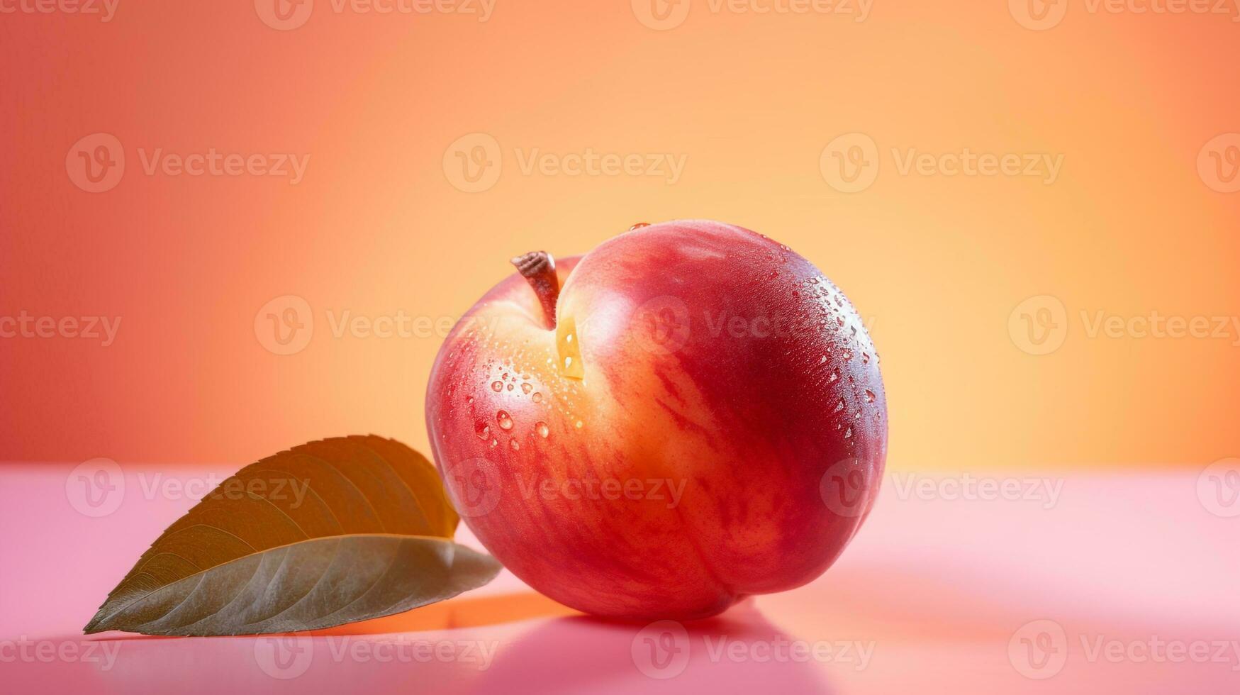 foto di pesca frutta metà contro un' colorato astratto sfondo. generativo ai