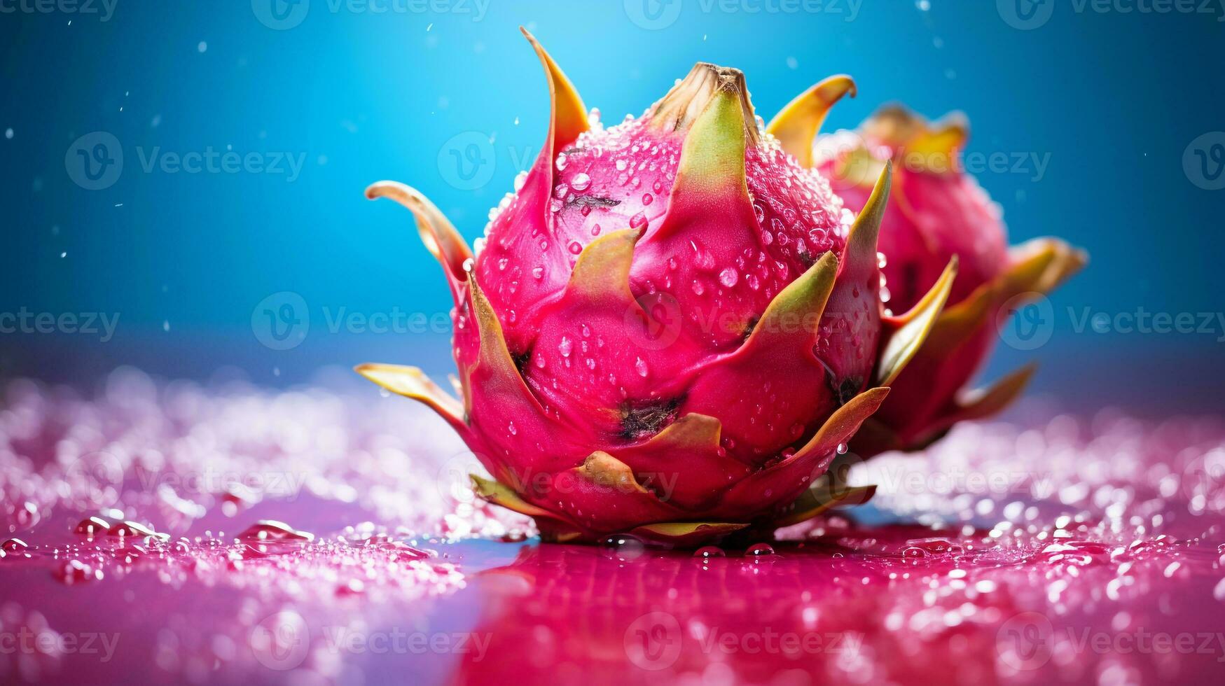 foto di pitaya frutta metà contro un' colorato astratto sfondo. generativo ai