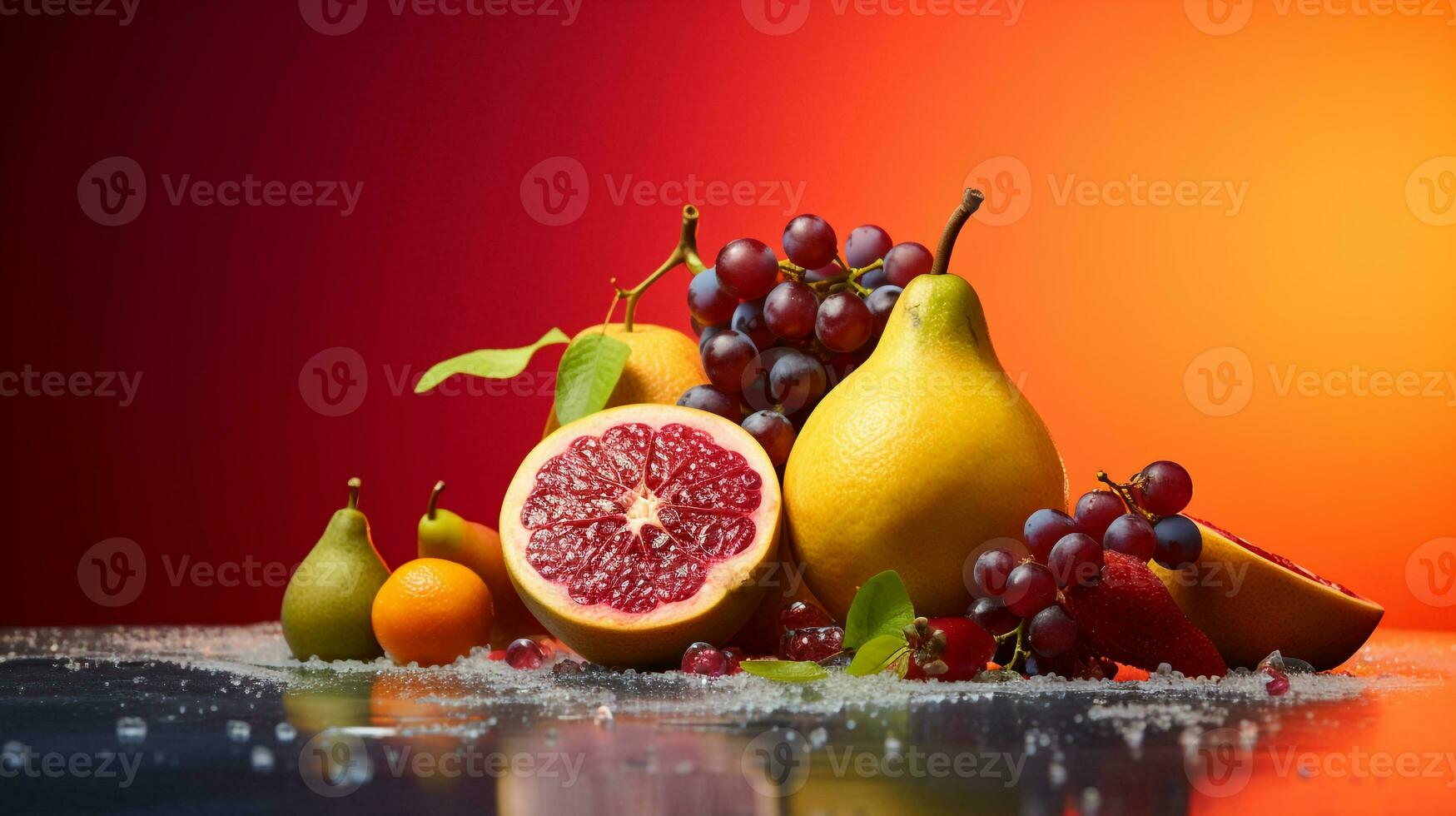 foto di canistello frutta metà contro un' colorato astratto sfondo. generativo ai