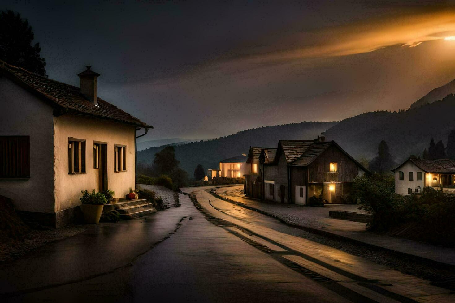 foto sfondo il cielo, piovere, il Luna, il sole, il montagne, il villaggio,. ai-generato