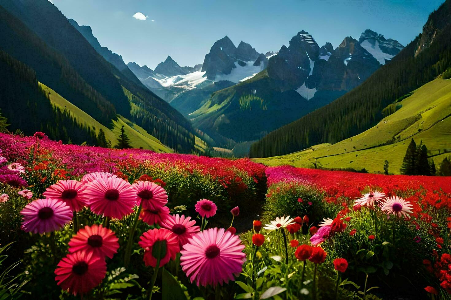 fiori nel il montagne sfondo. ai-generato foto