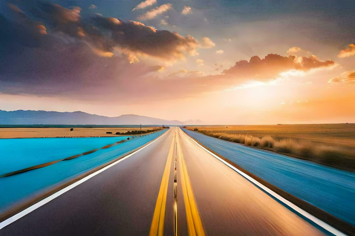 un vuoto strada nel il mezzo di un' campo. ai-generato foto