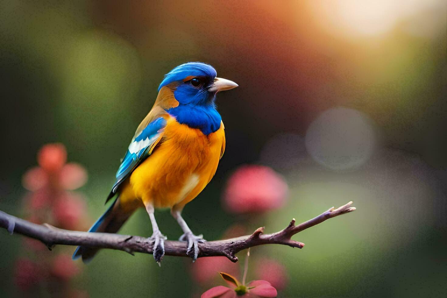 un' colorato uccello si siede su un' ramo. ai-generato foto