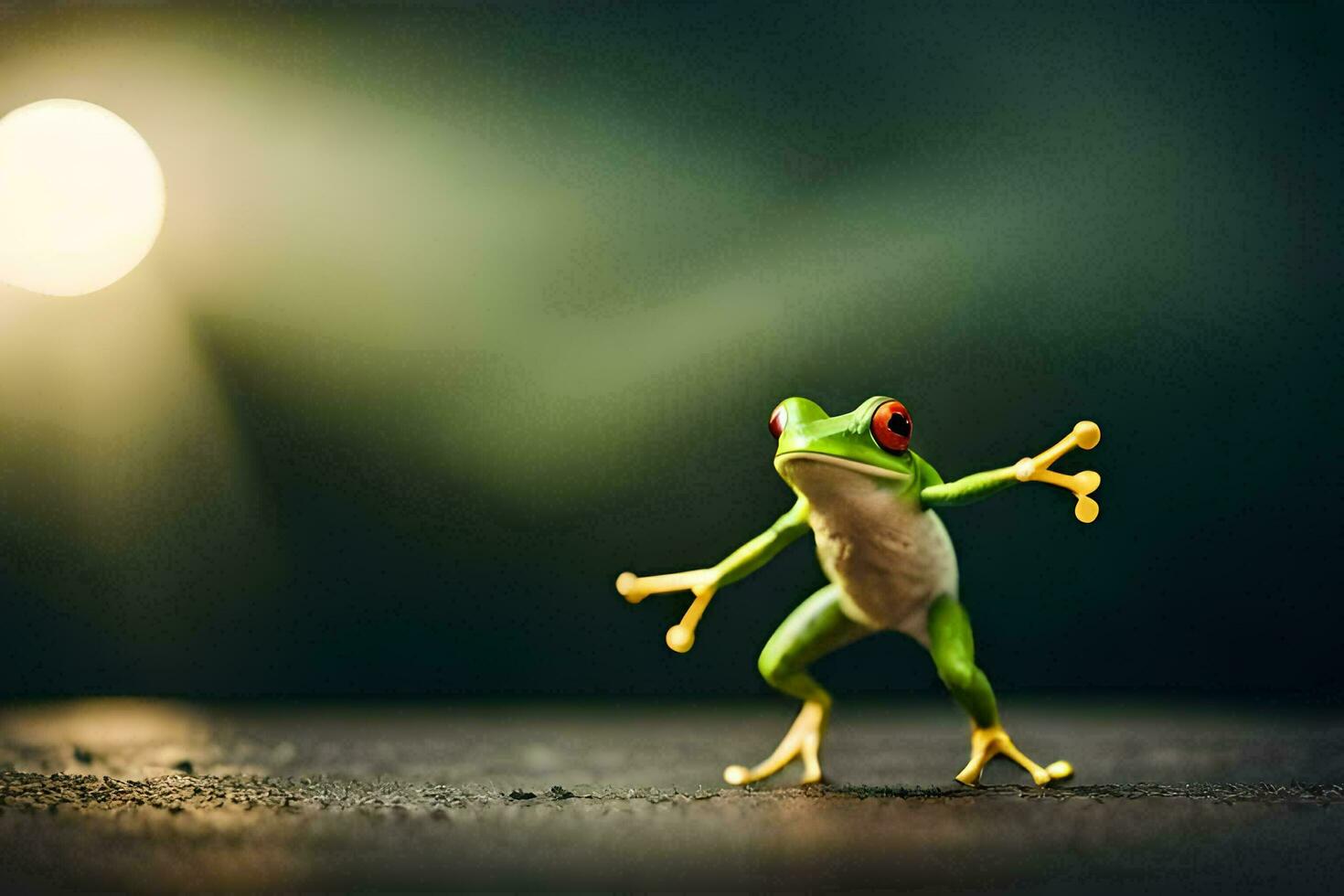 un' piccolo rana in piedi su suo posteriore gambe con suo braccia proteso. ai-generato foto