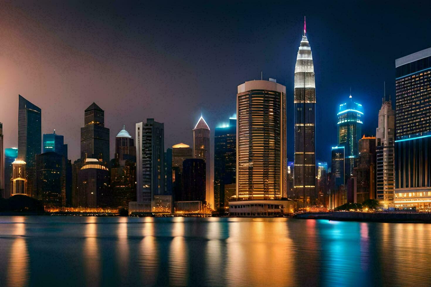 il città orizzonte a notte nel Singapore. ai-generato foto