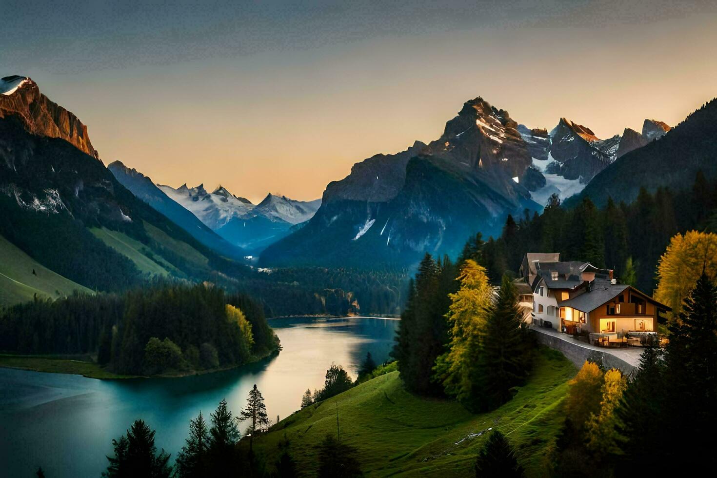 il Casa nel il montagne. ai-generato foto