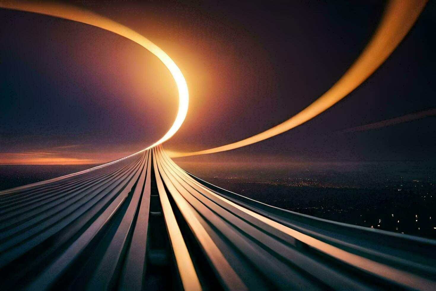 un' lungo esposizione fotografia di un' treno traccia a notte. ai-generato foto