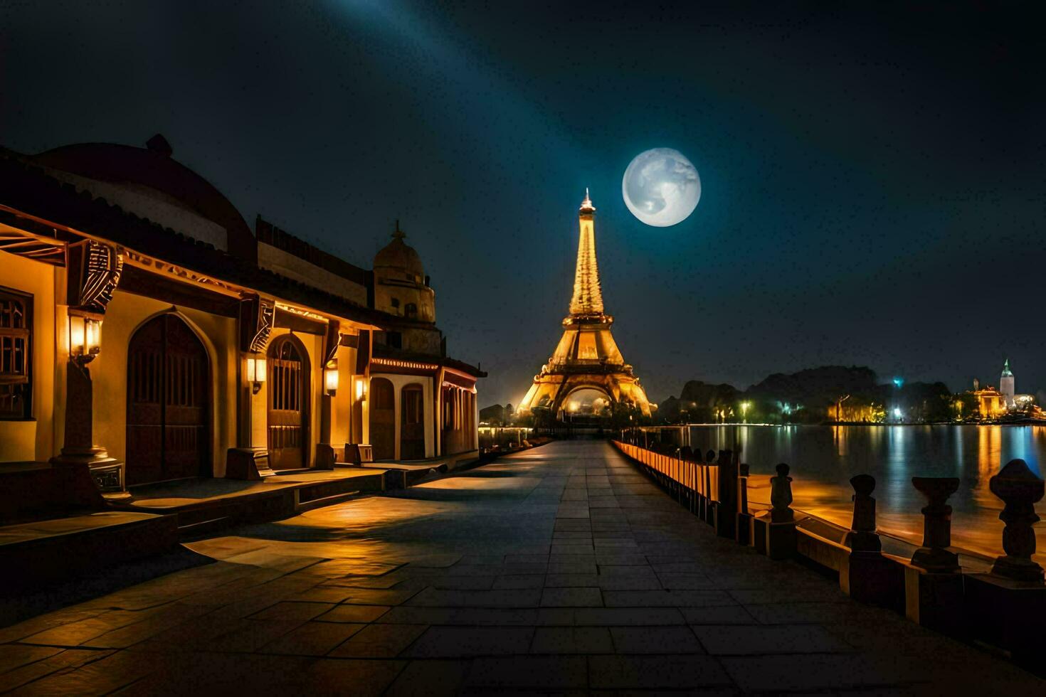 il eiffel Torre e il fiume a notte. ai-generato foto