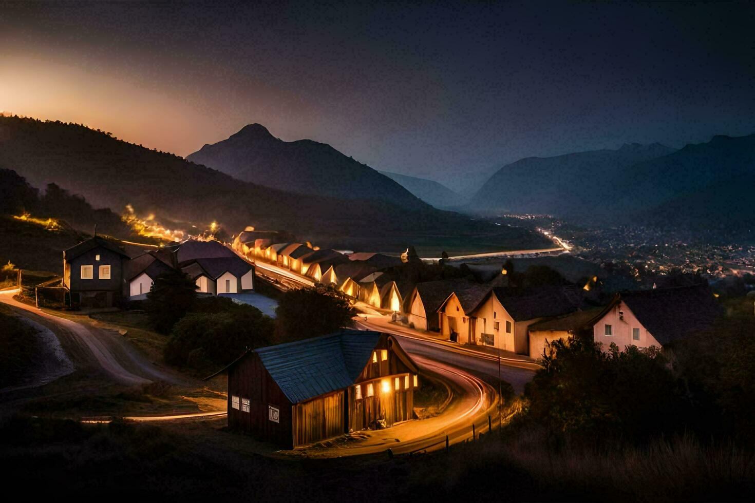 foto sfondo il cielo, montagne, luci, il villaggio, Norvegia, il villaggio, né. ai-generato