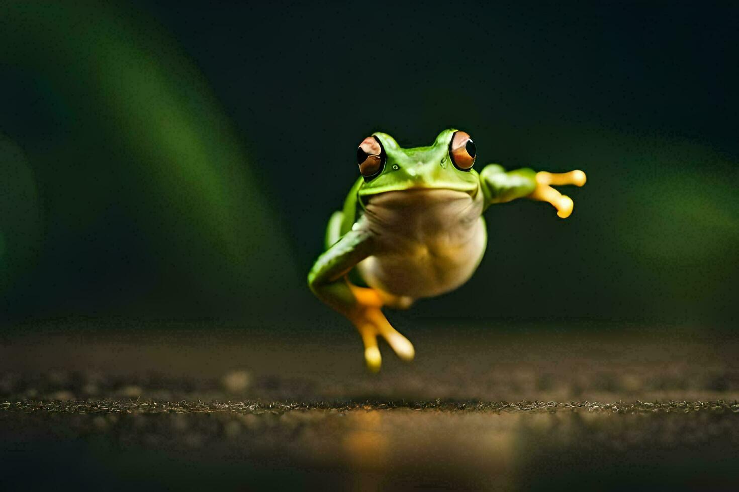 un' rana salto nel il aria. ai-generato foto