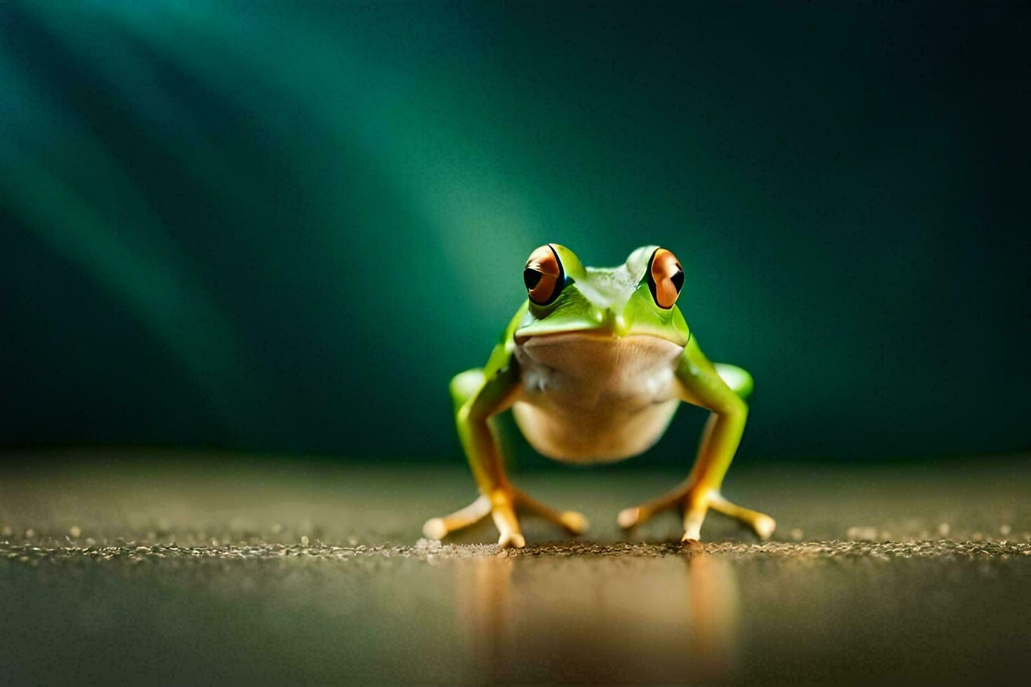 un' rana è in piedi su un' buio sfondo. ai-generato foto