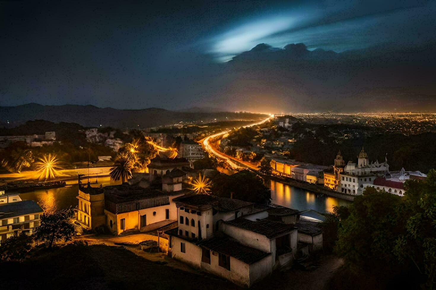 il città di persona a notte. ai-generato foto