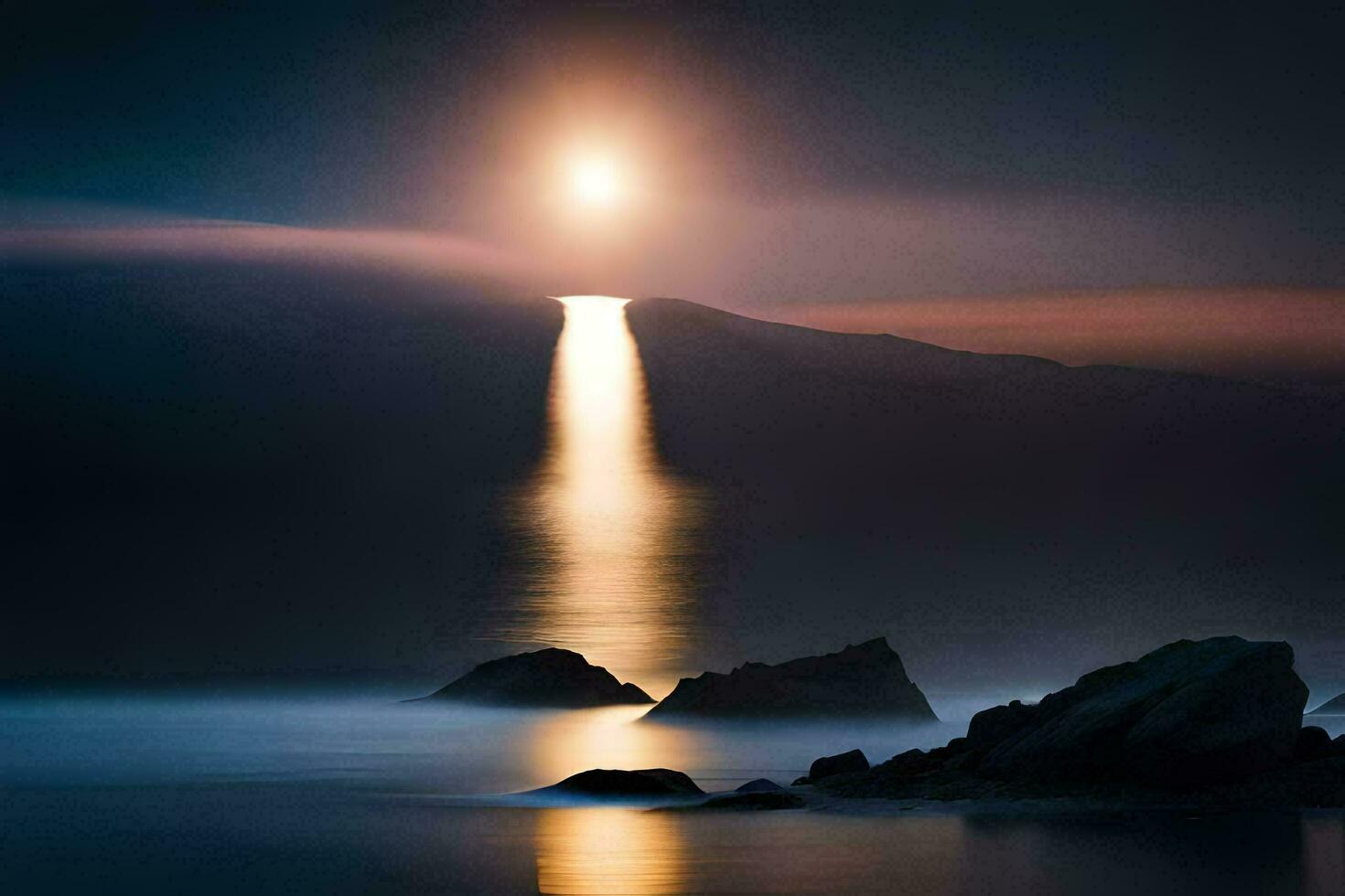 un' pieno Luna splendente al di sopra di il oceano. ai-generato foto