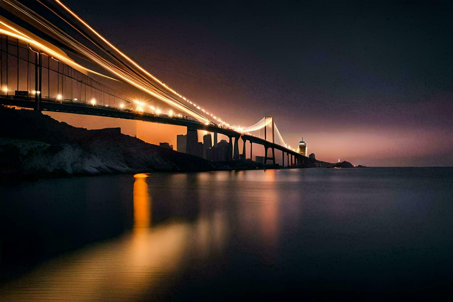 il d'oro cancello ponte a notte. ai-generato foto