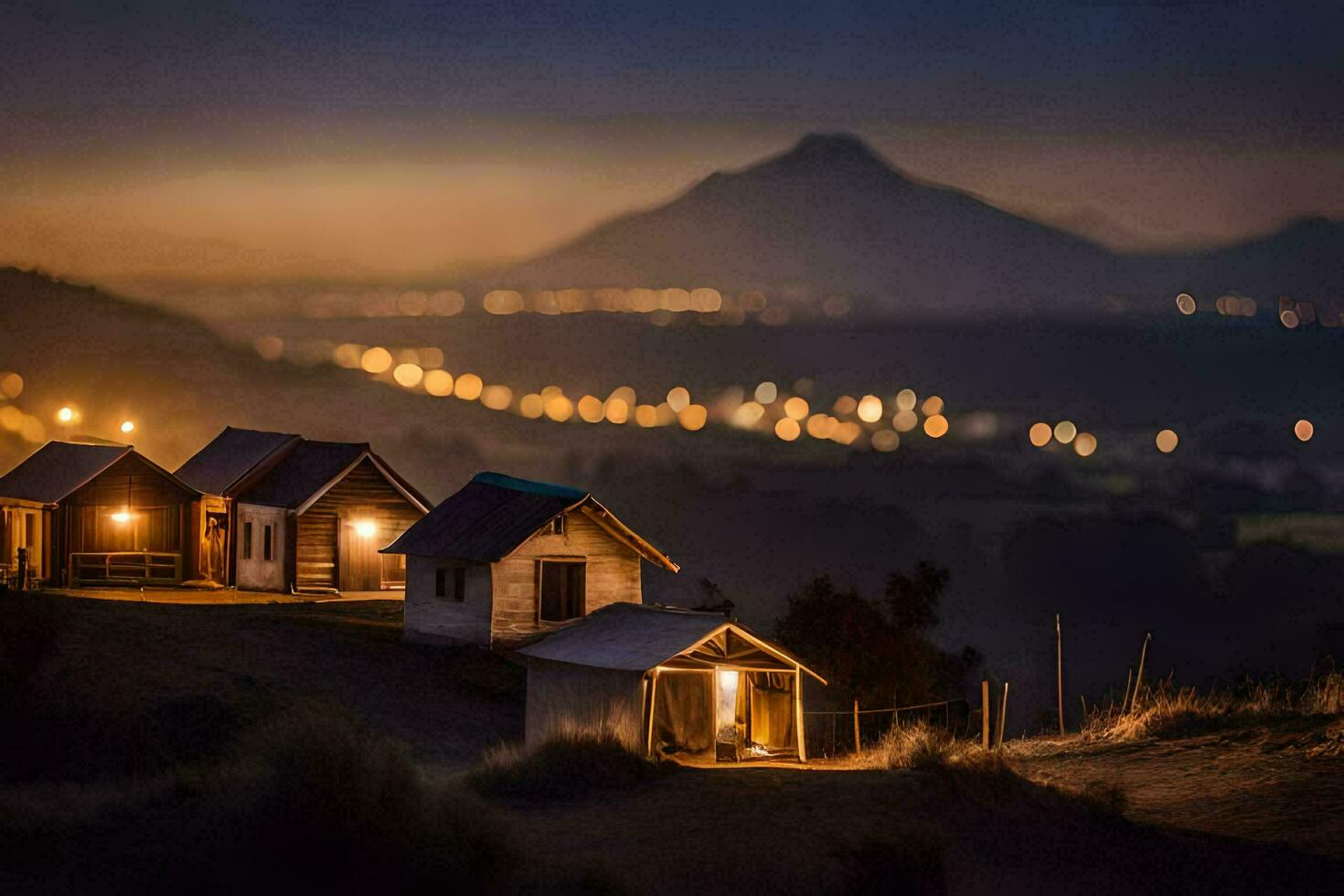 foto sfondo il cielo, montagne, luci, il notte, il montagne, il notte cielo,. ai-generato