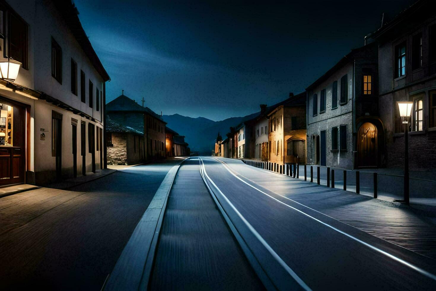 un' lungo esposizione fotografia di un' strada a notte. ai-generato foto