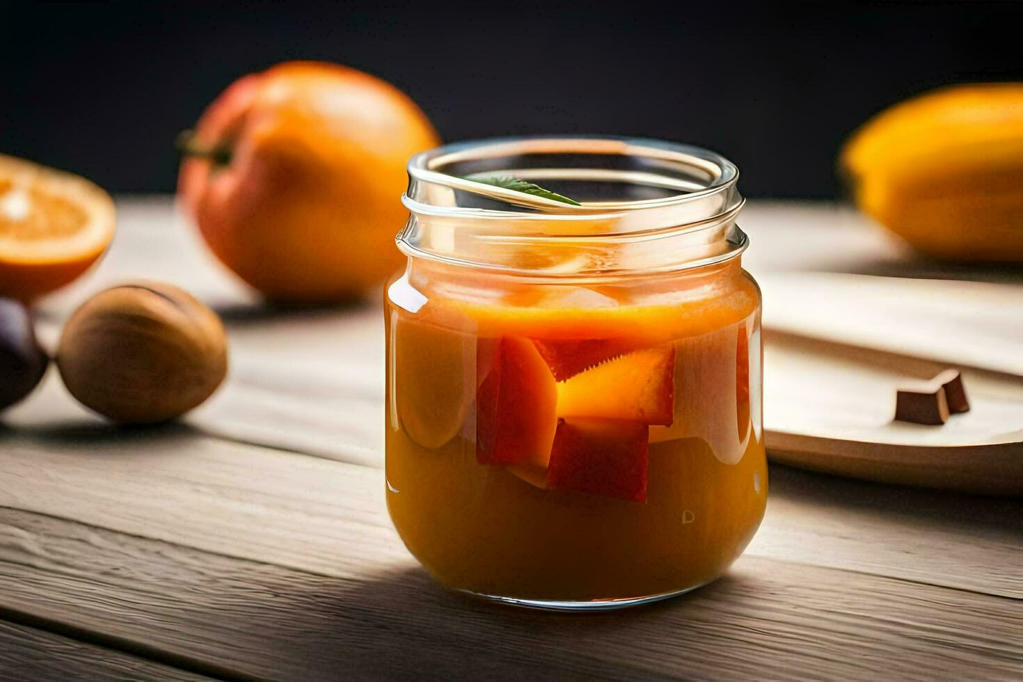 un' vaso di arancia succo con un' cucchiaio e arance. ai-generato foto