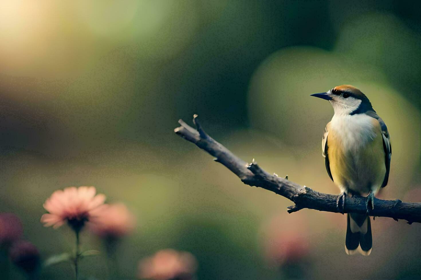 foto sfondo il cielo, uccello, fiori, natura, il sole, uccello, fiori, natura. ai-generato