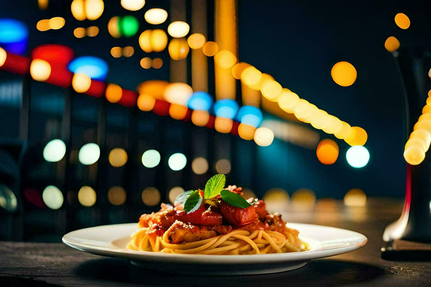 spaghetti con pomodoro e basilico su un' piatto. ai-generato foto