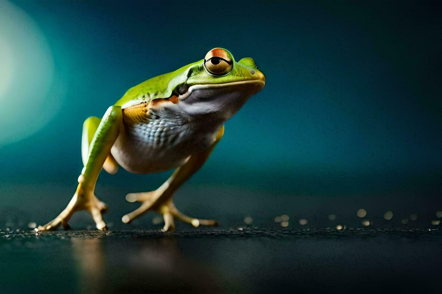 un' rana è in piedi su suo posteriore gambe. ai-generato foto