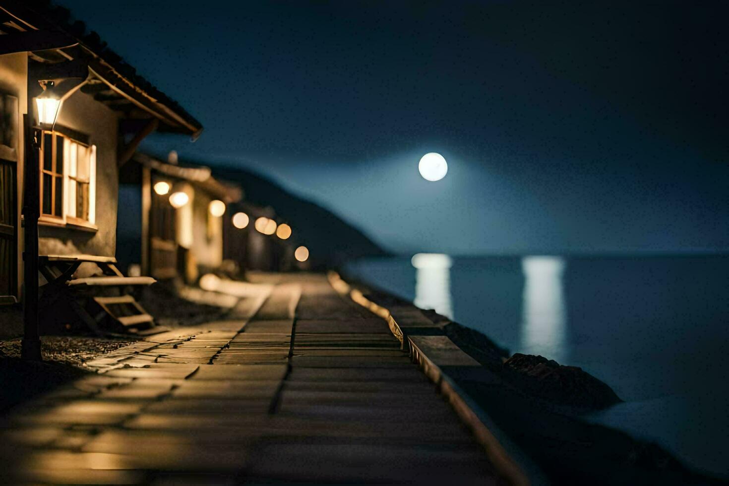 foto sfondo il Luna, notte, il mare, il acqua, il Luna, il acqua,. ai-generato