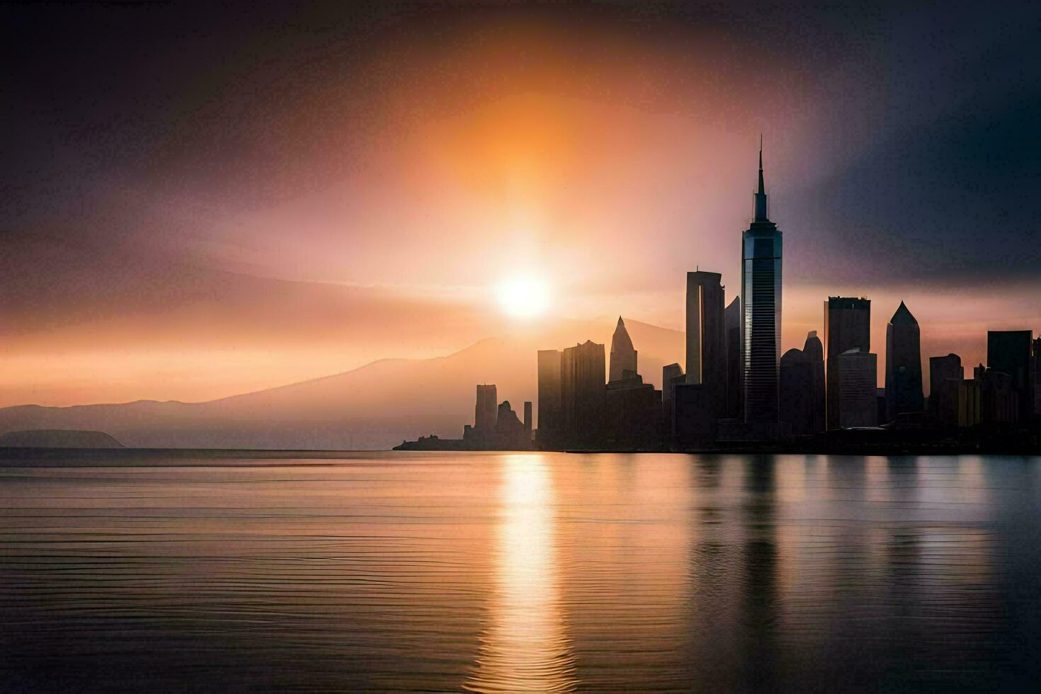 il sole sorge al di sopra di il città orizzonte nel hong kong. ai-generato foto