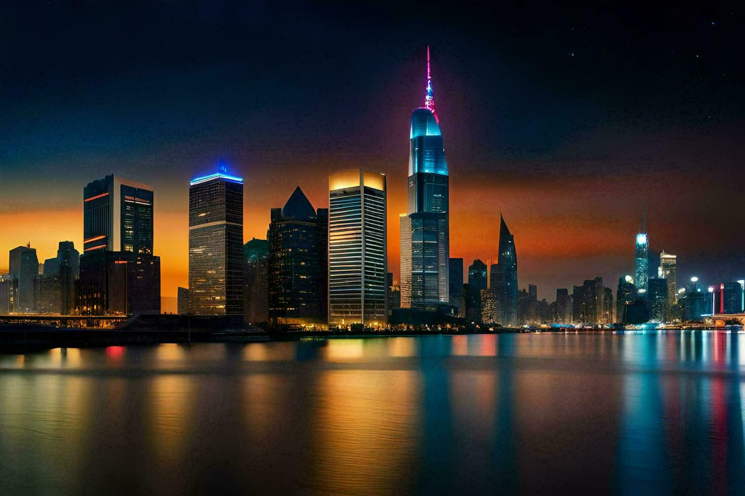 il città orizzonte a notte nel shanghai. ai-generato foto