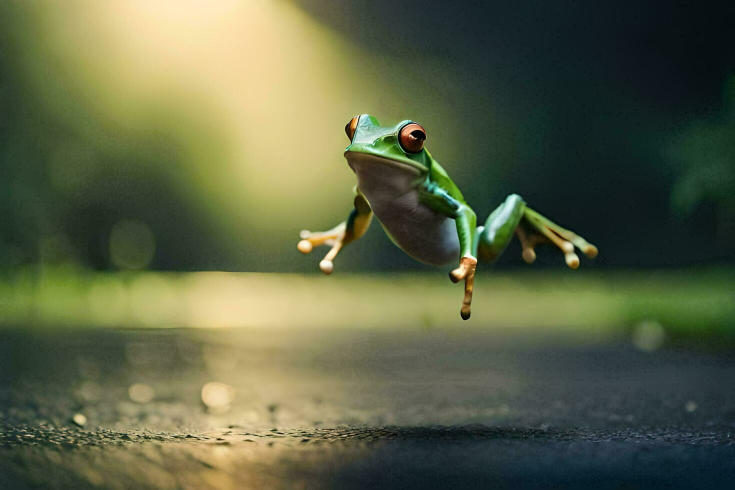 un' rana salto nel il aria. ai-generato foto