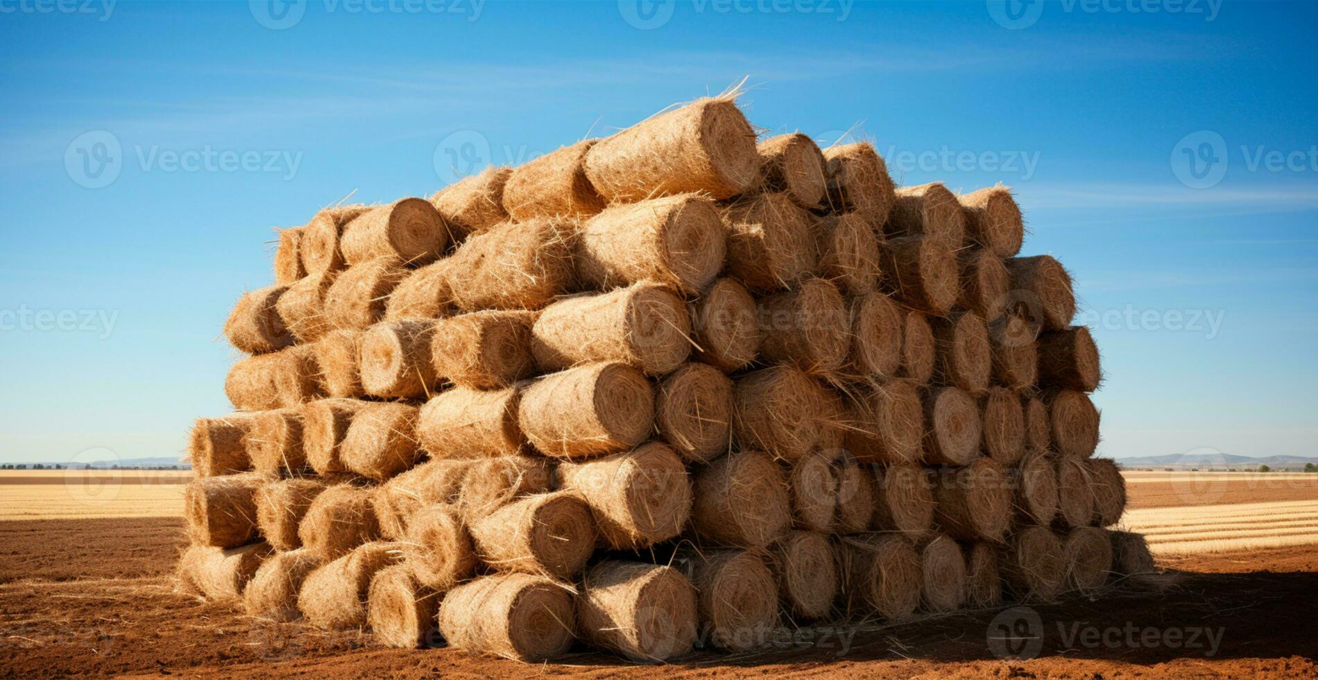 appena tagliare fieno nel rotoli dire bugie nel un' campo - ai generato Immagine foto