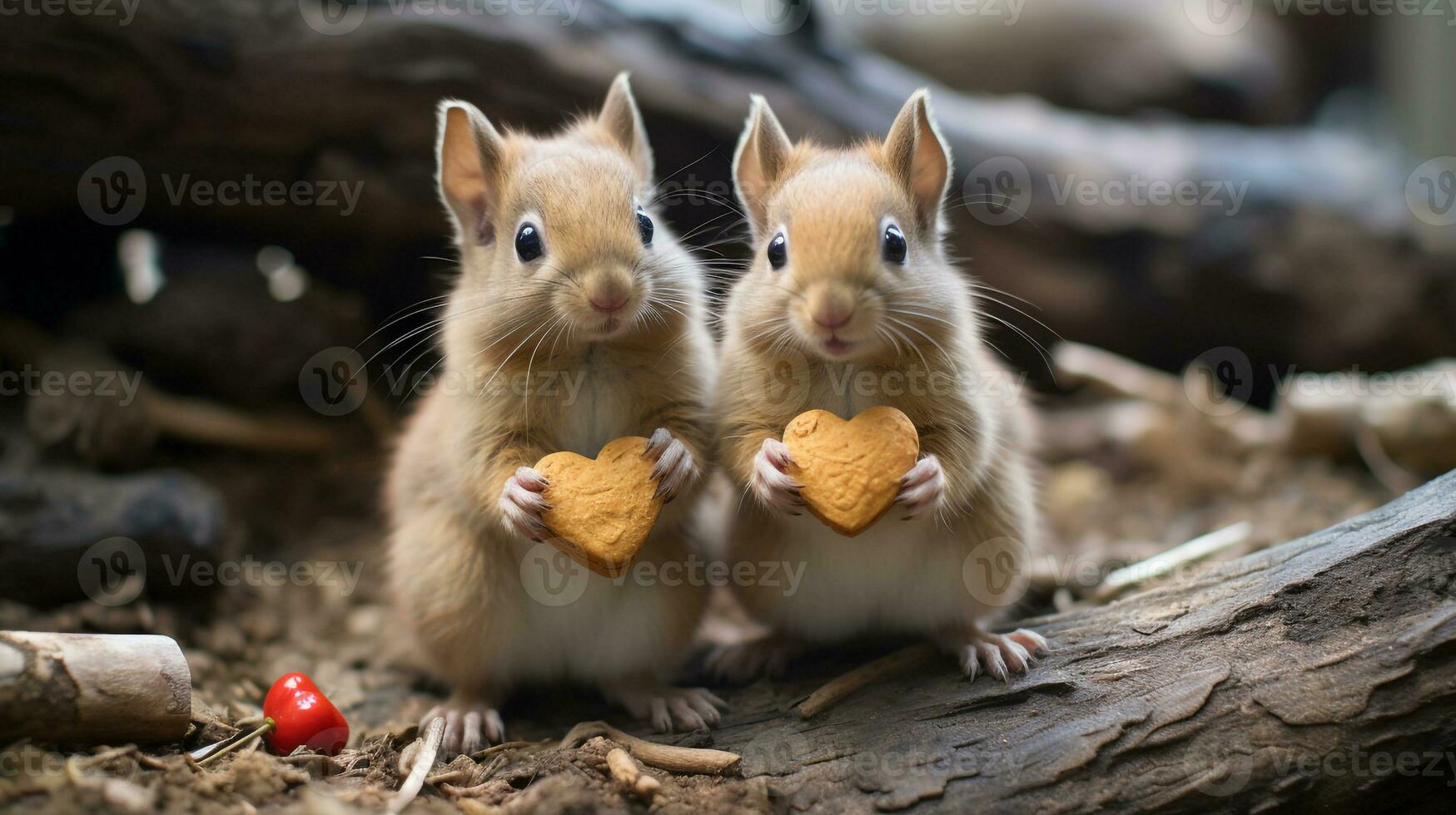 foto di da sciogliere il cuore Due scoiattoli con un enfasi su espressione di amore. generativo ai