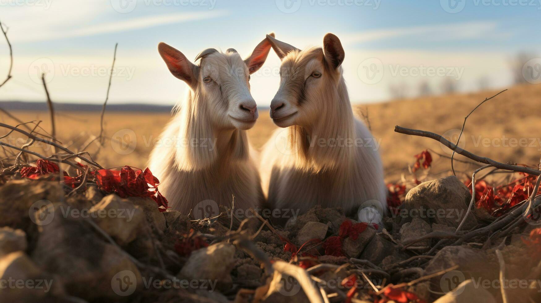 foto di da sciogliere il cuore Due capre con un enfasi su espressione di amore. generativo ai