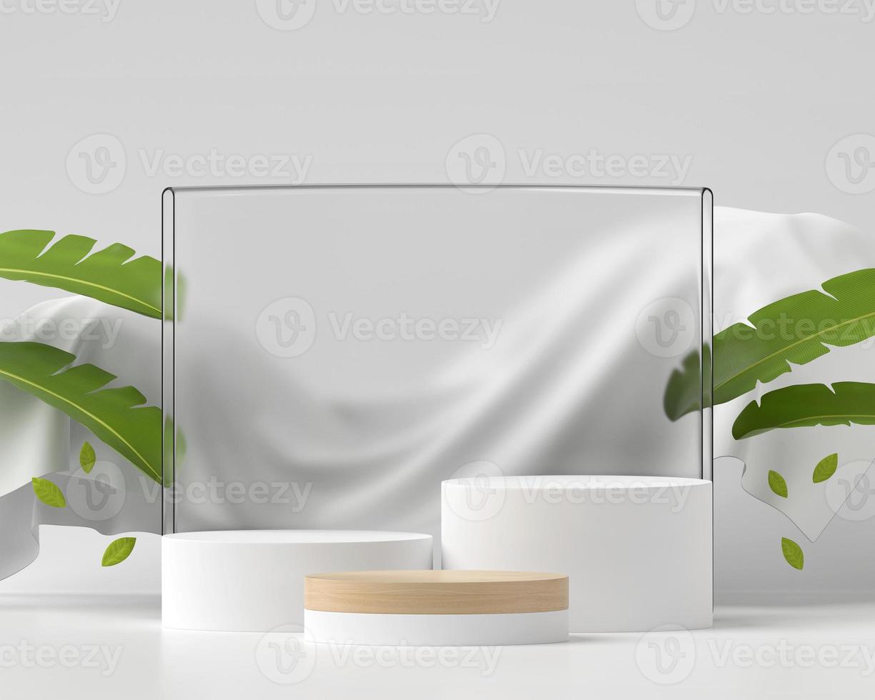 rendering 3d astratto podio bianco e legno foto