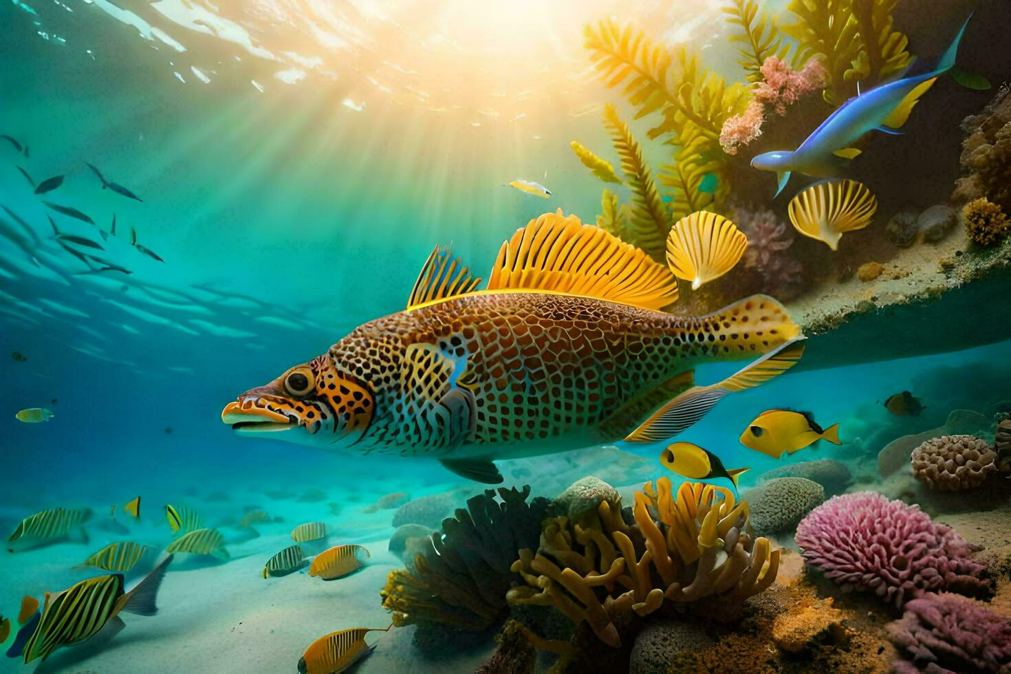 pesce nuoto nel il oceano con corallo barriere e pesce. ai-generato foto