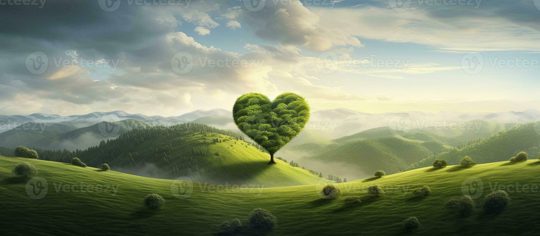 a forma di cuore albero su verde pascolo per San Valentino giorno. ai generato foto