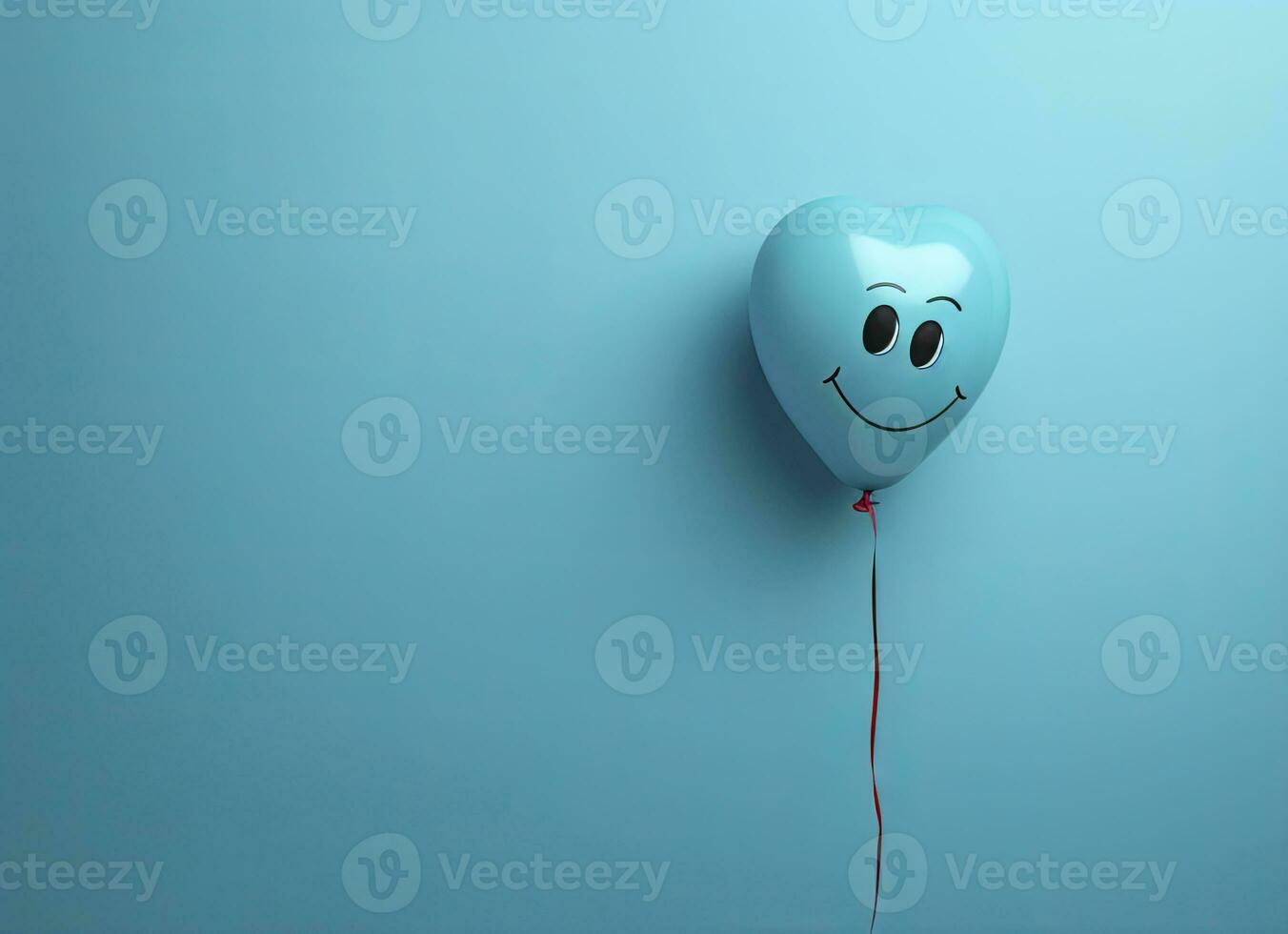 espressive Palloncino con smiley emoji contro un' blu parete. ai generato foto