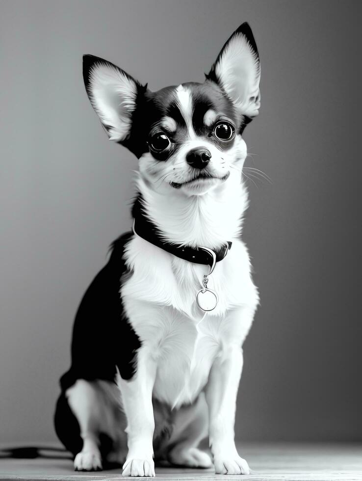 contento chihuahua cane nero e bianca monocromatico foto nel studio illuminazione