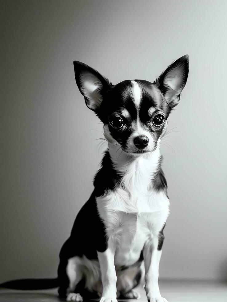 contento chihuahua cane nero e bianca monocromatico foto nel studio illuminazione