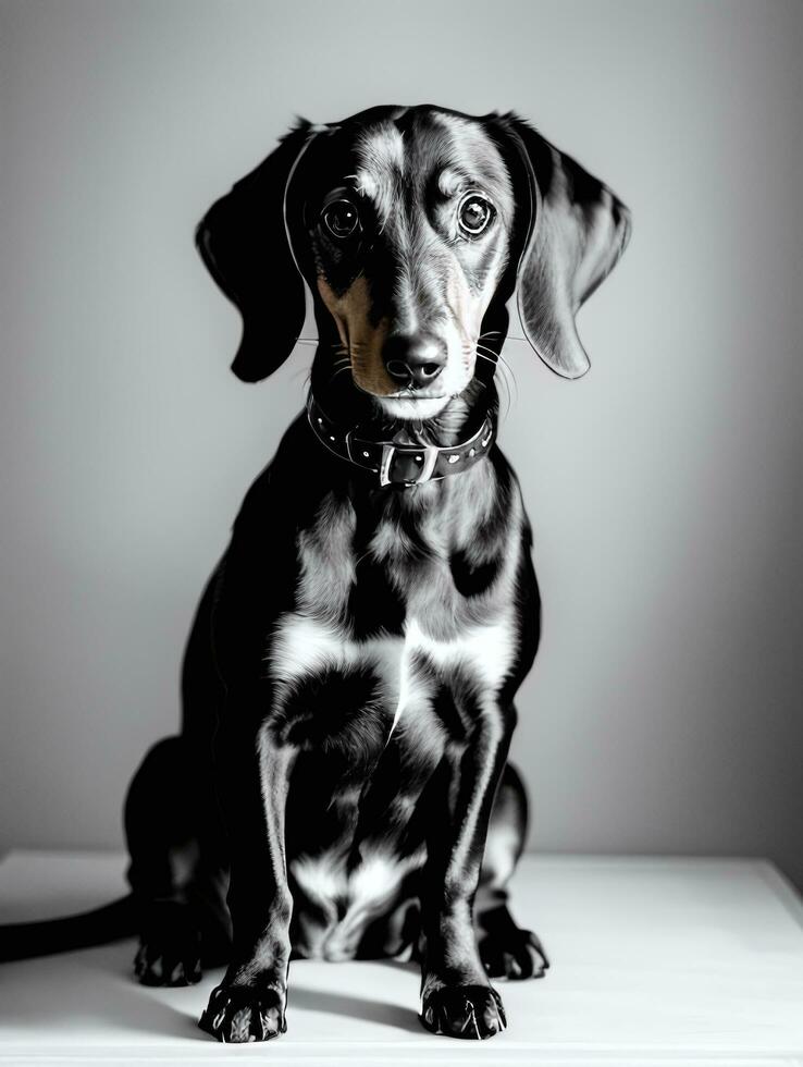 contento bassotto cane nero e bianca monocromatico foto nel studio illuminazione