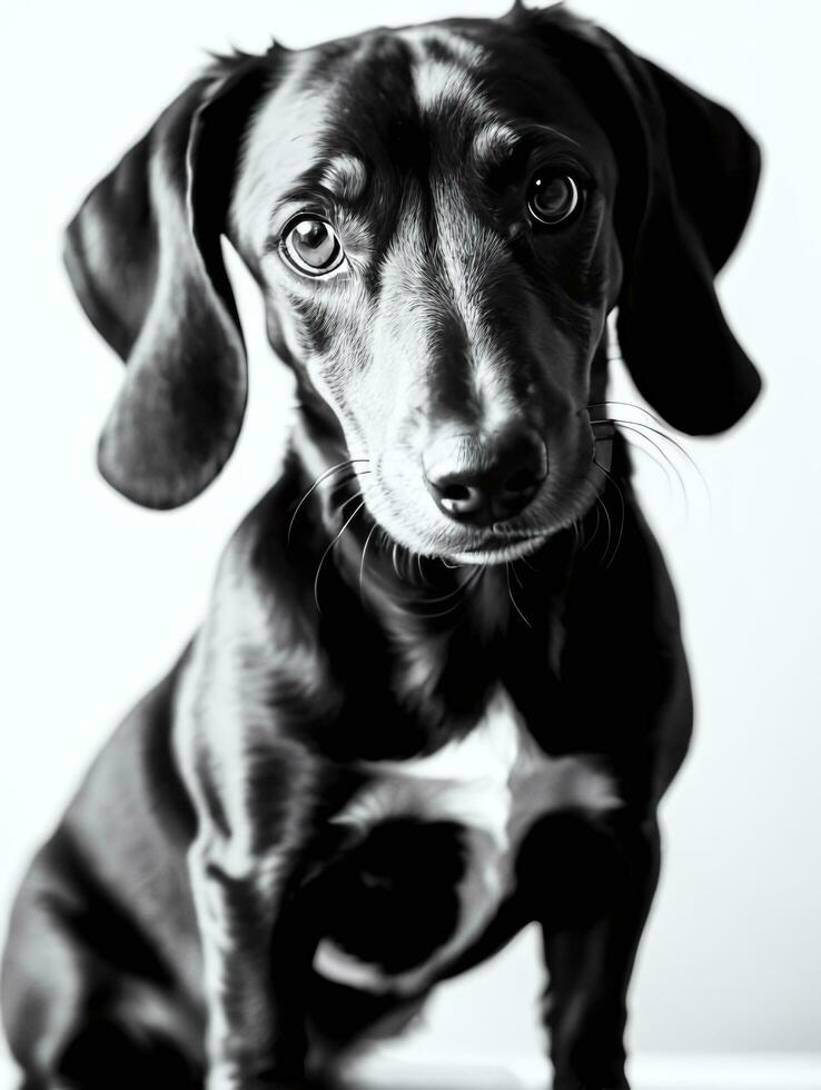 contento bassotto cane nero e bianca monocromatico foto nel studio illuminazione