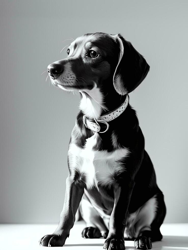 contento bassotto cane nero e bianca monocromatico foto nel studio illuminazione