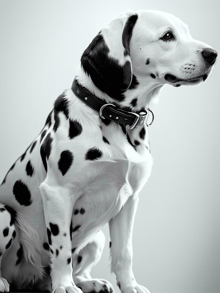 contento dalmata cane nero e bianca monocromatico foto nel studio illuminazione