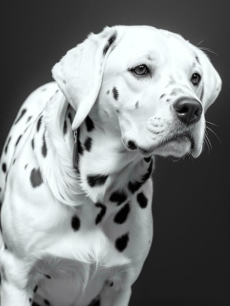 contento dalmata cane nero e bianca monocromatico foto nel studio illuminazione